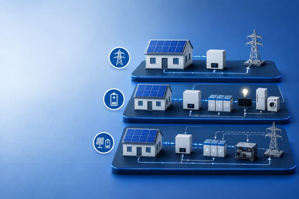 on grid off grid hybrid solar system explained hindi