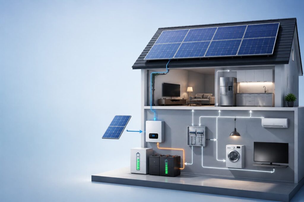 on grid off grid hybrid solar system working process