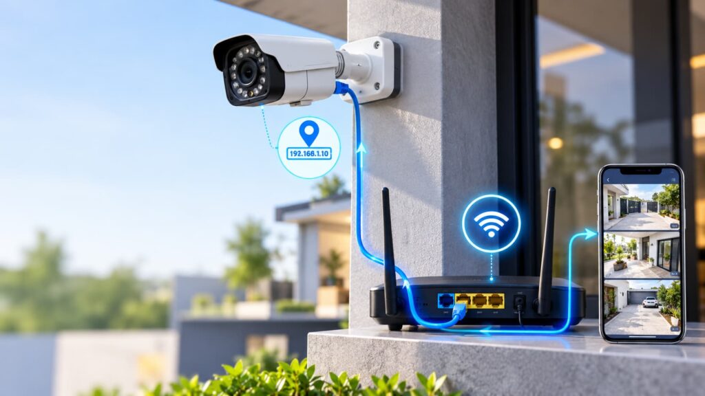 CCTV camera IP address network diagram in Hindi