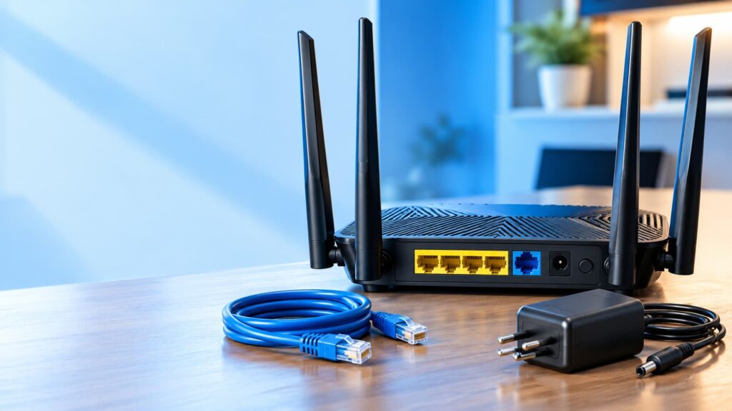 Router components LAN ports antenna power adapter
